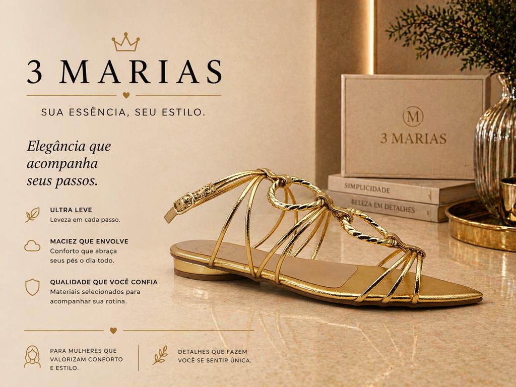Sandália Salto Baixo Bico Folha - 3 Marias